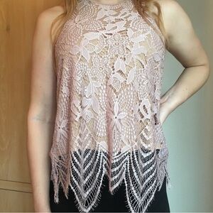 Delicate Classy Lace Champagne Pink Sleeveless Tank Style Top